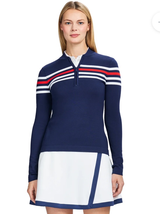 Izod Tops - Izod Zoey Striped 1/4 Zip Knit Pullover Medieval Blue NEW!